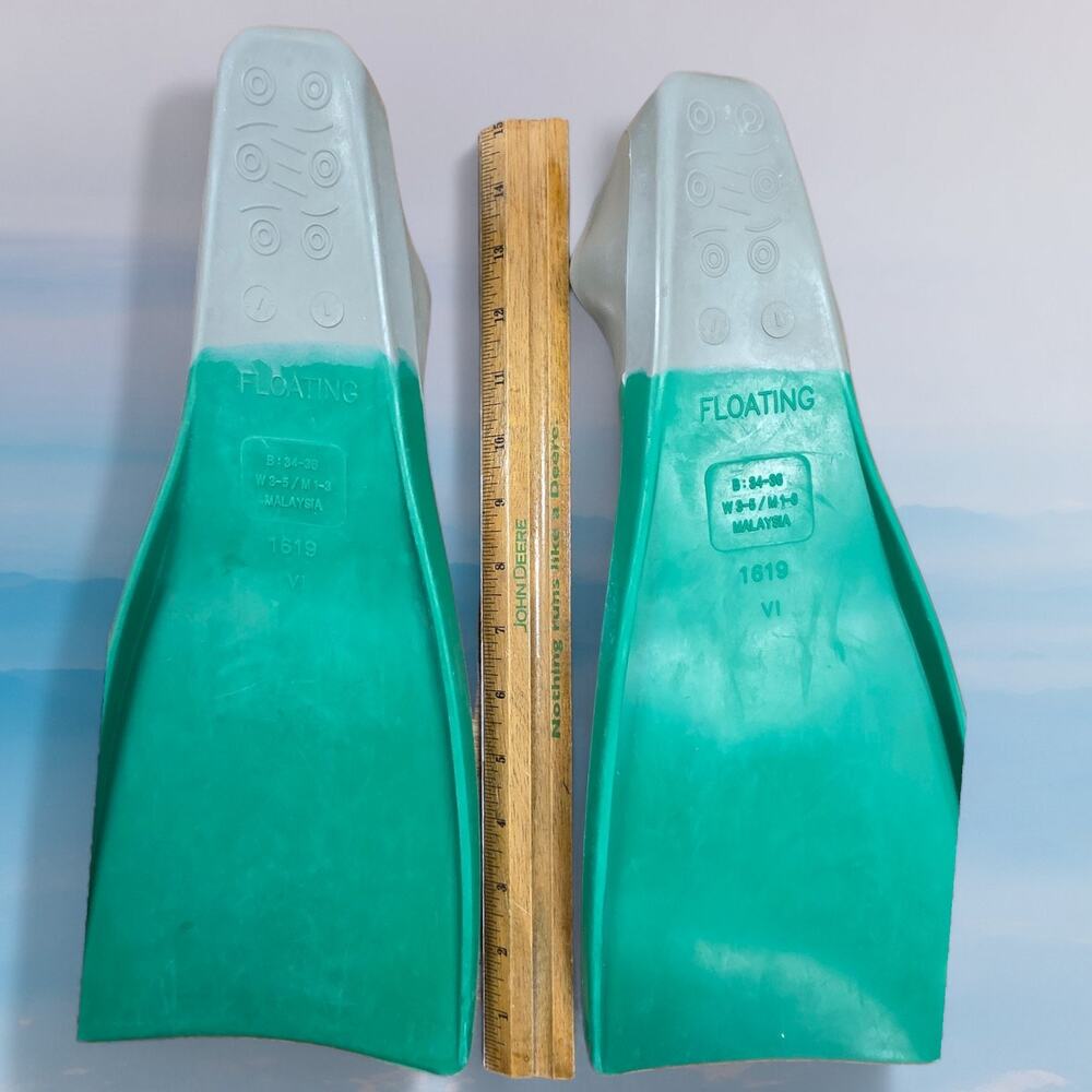 Kiefer Floating Swim Fins Green/Gry Training Flippers Youth Size 1-3 / Women 3-5